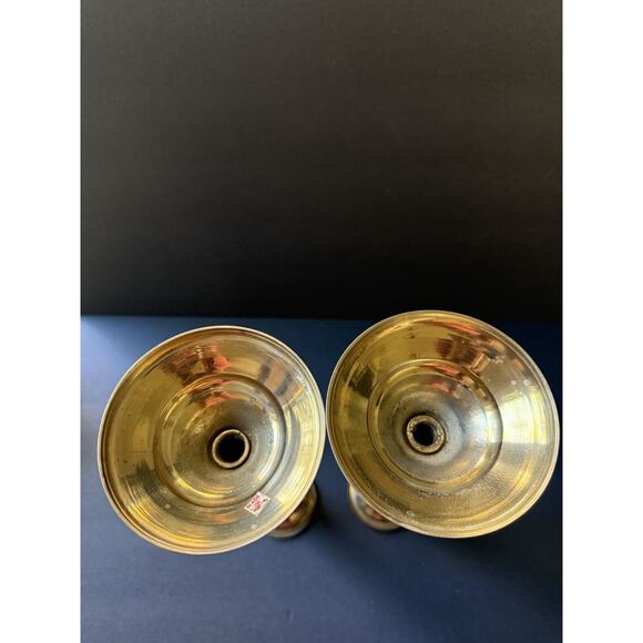 Vintage Brass Candlesticks Taper Holders 12” Mid Century Made In India Pair Set - Picture 5 of 6